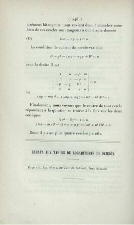 Errata aux tables de logarithmes de Schrön.
