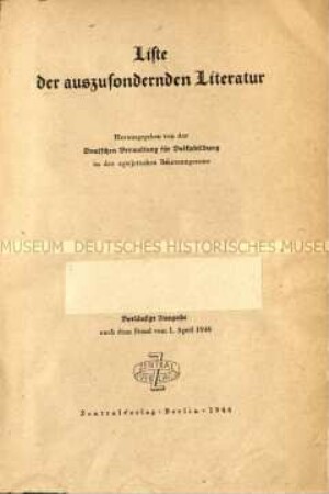 Liste der auszusondernden Literatur. 1946