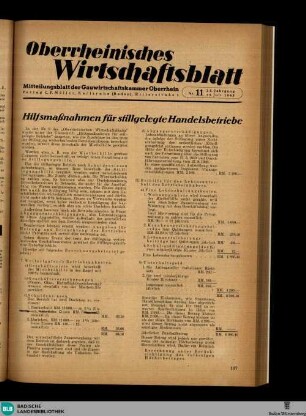 Oberrheinisches Wirtschaftsblatt : Mitteilungsbl. d. Gauwirtschaftskammer Oberrhein