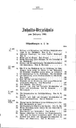 Inhalts-Verzeichnis zum Jahrgang 1882