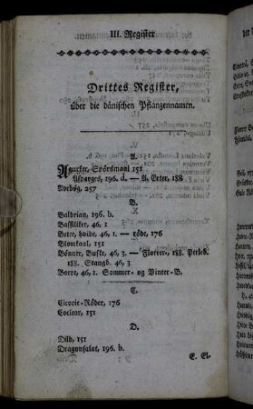 Drittes Register, über die dänischen Pflanzennamen.