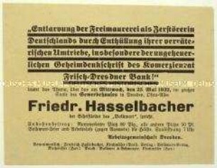 Ankündigung einer Veranstaltung der Arbeitsgemeinschaft Dresden mit einer Rede von Friedrich Hasselbacher am 25. Mai 1932