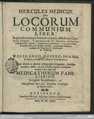 Hercules medicus sive Locorum communium liber ...