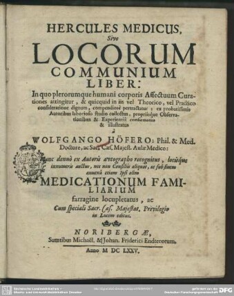 Hercules medicus sive Locorum communium liber ...