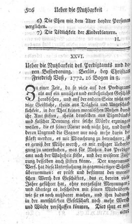 Ueber die Nutzbarkeit des Predigtamts und deren Beförderung.