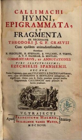 Callimachi hymni, epigrammata et fragmenta, [1]