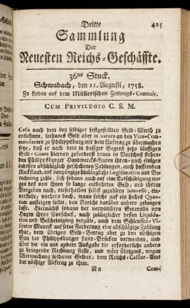 36tes Stuck. Schwabach, den 11. Augusti, 1758.