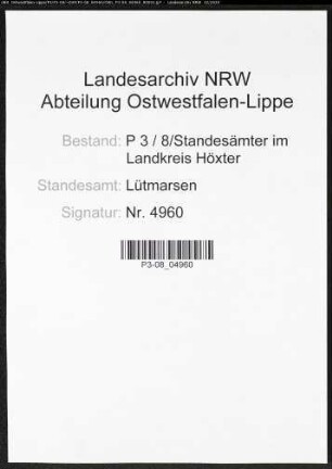 Sterberegister Standesamt Lütmarsen