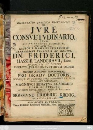 Dissertatio Jvridica Inavgvralis De Jvre Consvetvdinario