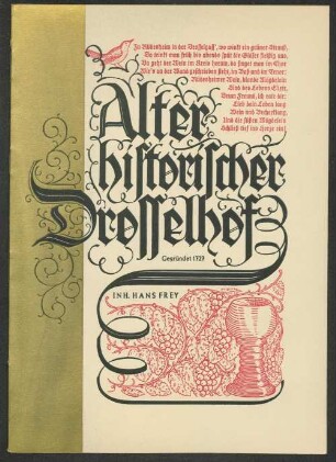 [Weinkarte] / Alter Historischer Drosselhof, gegründet 1727, Inh. Hans Frey