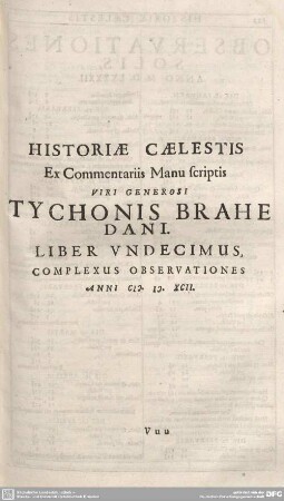 HISTORIAE CAELESTIS ... LIBER VNDECIMUS ...