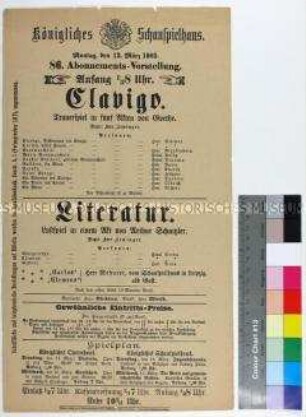 Programm des Königlichen Schauspielhauses Dresden für die Aufführung von "Clavigo" am 13. März 1905