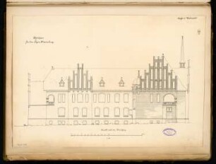 Landratsamt (Kreishaus), Marienburg Monatskonkurrenz März 1893: Aufriss Seitenansicht (zum Krieselgang); Maßstabsleiste