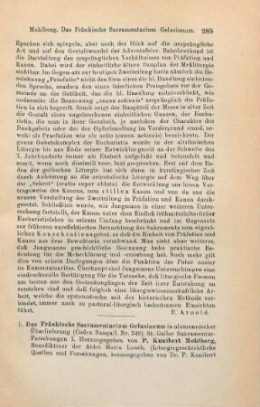 285-287 [Rezension] Das fränkische Sacramentarium Gelasianum in alamannischer Überlieferung
