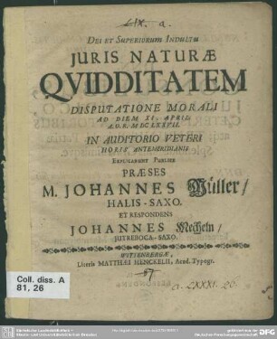 Juris naturae quidditatem disputatione morali