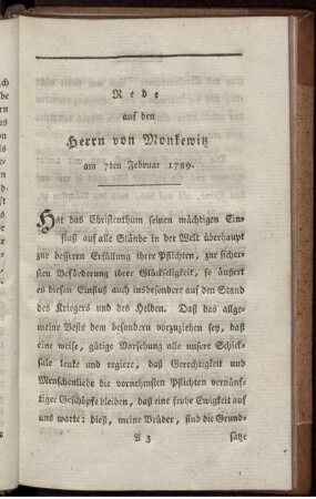 Rede auf den Herrn von Monkewitz am 7ten Februar 1789.