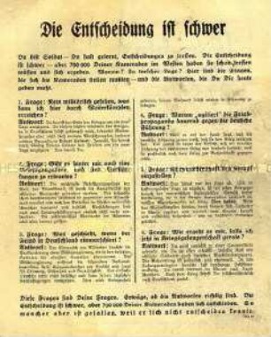 Anglo-amerikanisches Abwurf-Schrift für die deutschen Soldaten an der Westfront aus der Reihe "Landser haben das Wort"