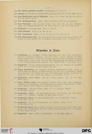 Arbeiten in Zinn (Nr. 133-195)