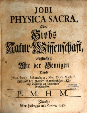 Jobi Physica Sacra, Oder Hiobs Natur-Wissenschaft