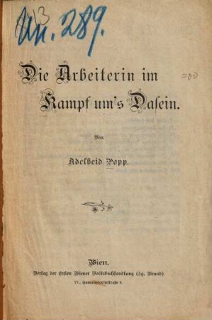 Die Arbeiterin im Kampf ums Dasein