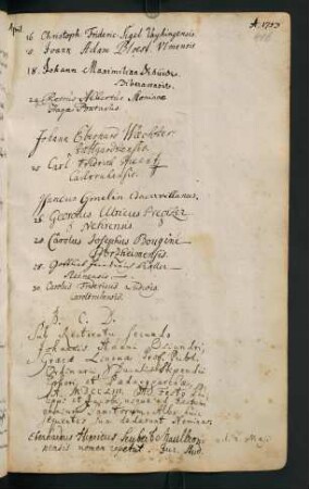 Sommerhalbjahr 1753. Rektorat Johann Adam Osiander