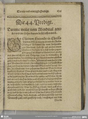 Die 44. Predigt. Darinne weiter vom Abendmal geredet und die Lehre davon beschlossen wird