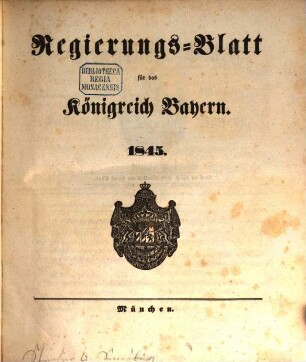 Regierungsblatt für das Königreich Bayern. 1845