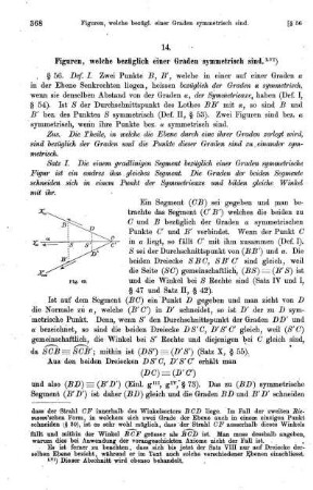 14. Figuren, welche bezüglich einer Grade symmetrisch sind.