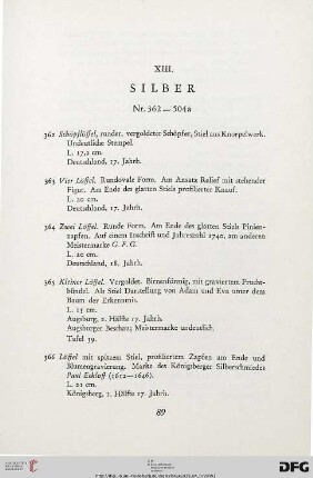 XIII. Silber (Nr. 362-504a)
