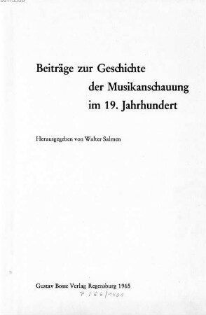 Beiträge zur Geschichte der Musikanschauung im 19. Jahrhundert