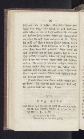 VIII. Unglaube.