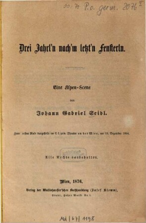 Drei Jahrl'n nach'm letzt'n Fensterln