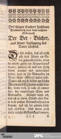 Des seligen Lutheri Heilsame Erinnerung von dem rechten Gebrauch der Bet-Bücher [...].