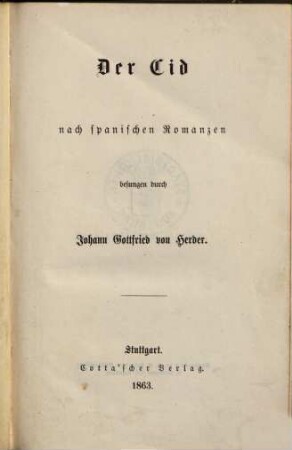 Der Cid : Nach spanischen Romanzen