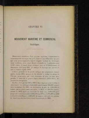 Chapitre VI Mouvement maritime et commercial Statistiques.