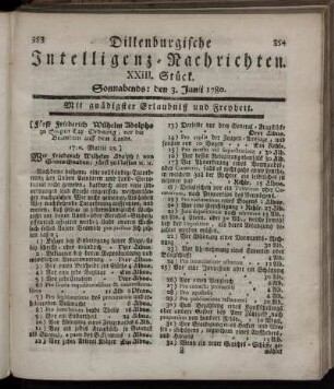 XXIII. Stück. Sonnabends : den 3. Junii 1780.