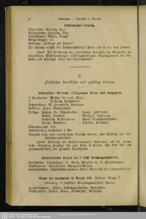 C. Politische, berufliche und gesellige Vereine