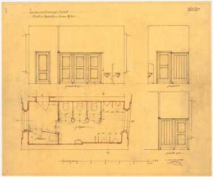 Landesversicherungsanstalt, Berlin: Grundriss und Ansichten der Toiletten 1:25
