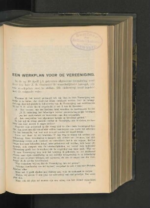 Een werkplan voor de Vereeniging