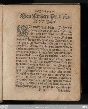 das Jahr 1597. Von Finsternissen dieses 1597. Jahrs.