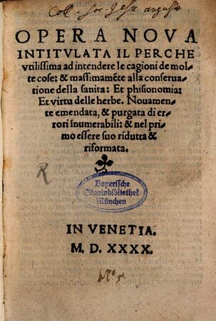 Opera nova intitulata Il Perche
