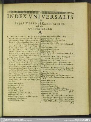 Index Universalis In Publi Terenti Karthagini. ensis Afri Comoedias Sex