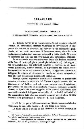 283-292, Relazione: Pericolosità vesanica criminale e pericolosità vesanica accidentale nel codice rocco