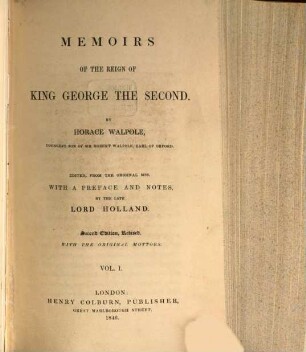 Memoirs of the reign of King George II. 1