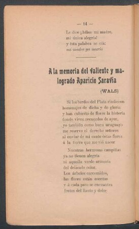 A la memoria del valiente y malogrado Aparicio Saravia : (Wals)