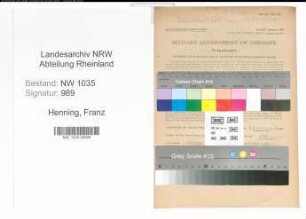 Entnazifizierung Franz Henning , geb. 12.06.1901 (Oberingeneur)