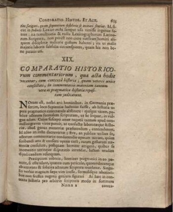 XIX. Comparatio Historicorum commentariorum, ...