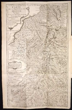 Carte de la Province de Quito au Pérou : Dressée sur les Observations astronomiques, Mesures géographiques, Journaux de route et Mémoires de Mr. de la Condamine. et fur ceux de Don Pedro Maldonado. Par Mr. D'Anville de l'Acad. Imperiale de Petersbourg. 1751.; Les Triangles tracés dans cette Carte sont ceux qui ont seroi a la mesure de la Méridienne.