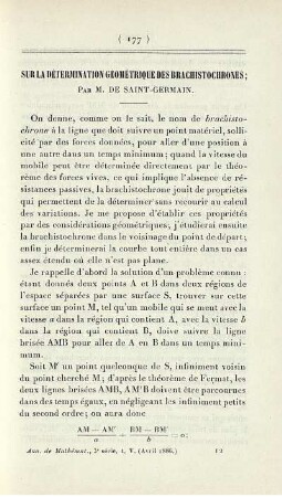 Sur la détermination géométrique des brachistochrones.
