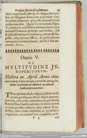 Oratio V. Multitudine Jurisperitorum